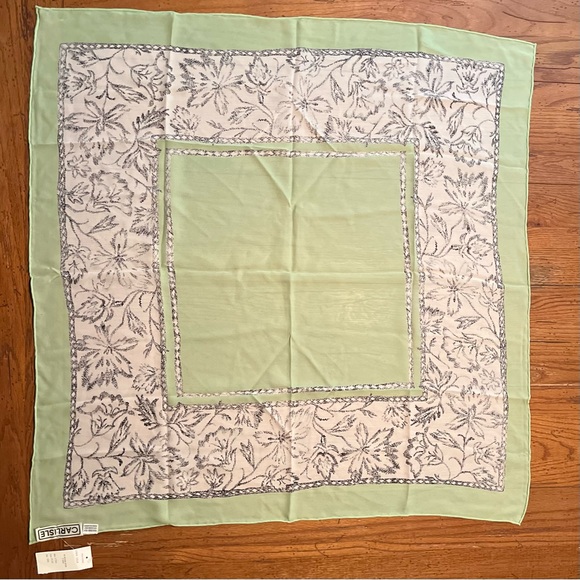 NWT $125 Carlisle | Silk | Cottagecore | Floral Vintage Scarf in Mint - Picture 15 of 15
